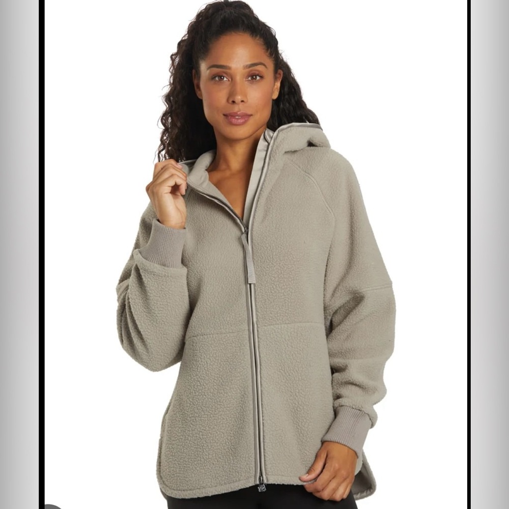 Varley Raley Zip Fleece Hoodie Hooded Jacket Satellite Gray Two Way Zip Size M